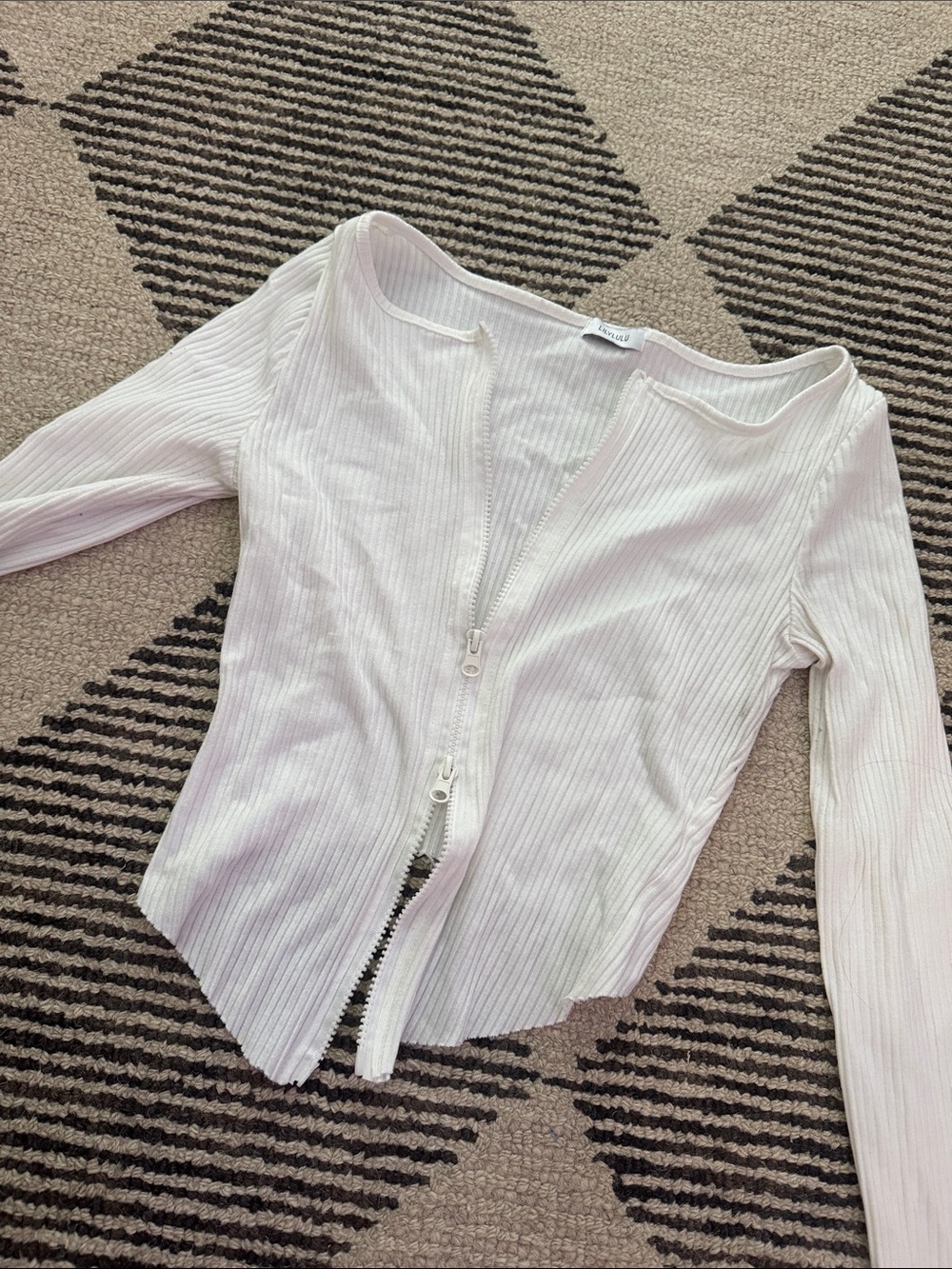 Zip-Front Ribbed crop top — White